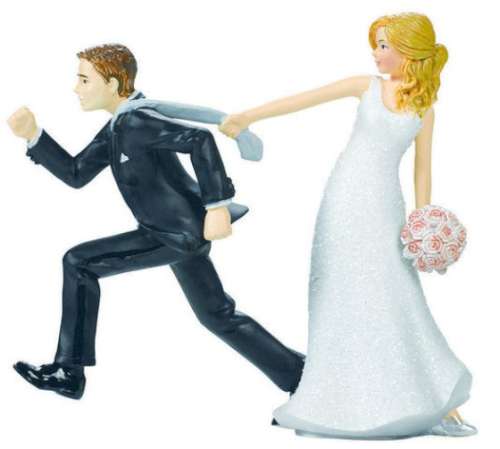 Bride and Groom Escaping Cake Topper - Click Image to Close